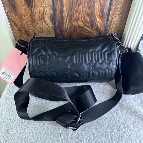 Juicy Couture set 2 Black Quilted Barrel Crossbody Bag/ID Card Wallet $80 NWT - Picture 7 of 10